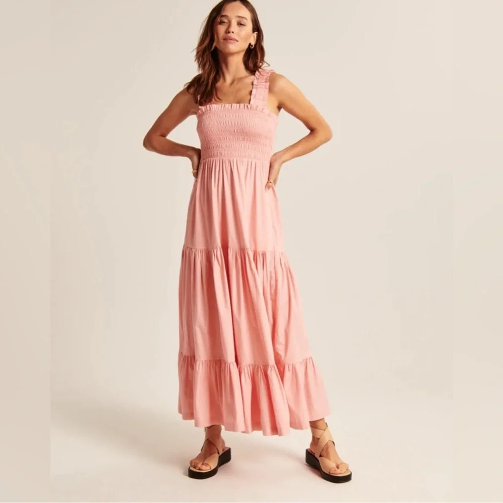 Abercrombie & Fitch Pink Tiered Maxi Sundress